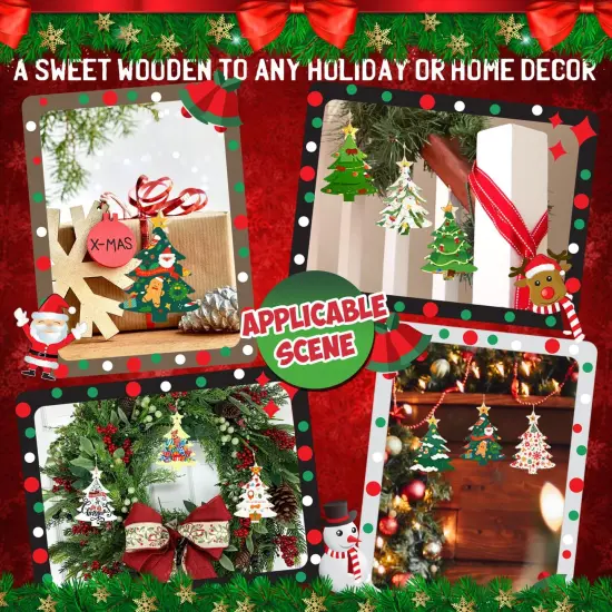 Wooden Christmas Ornaments to Paint Christmas Tree Decoration Cutouts Unfinished 24PCS 3.5 x 3 inches, DIY Blank Unfinished Christmas Tree Wood Discs Ornament for Home Crafts Hanging {2}