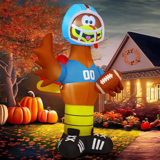 GOOSH 6 FT Thanksgiving lnflatable Turkey Blow Up Yarda Turkey with a Rugby with Built-in LEDs {3}