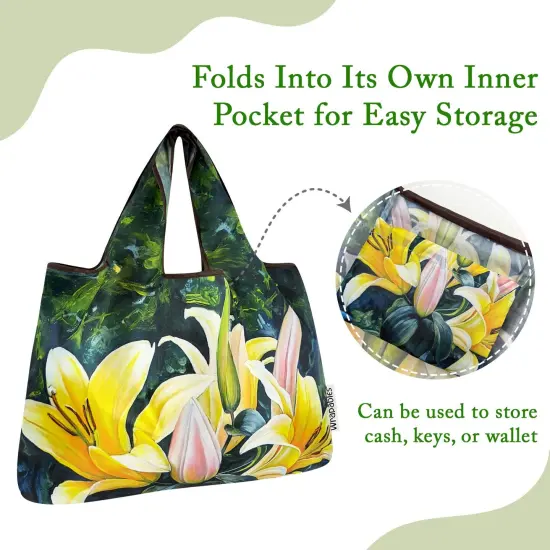 Wrapables Large Foldable Oil Painting Nylon Reusable Grocery Bag, Lilies {3}
