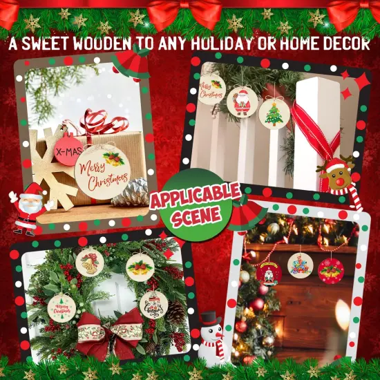 Wooden Christmas Ornaments to Paint Christmas Round Decoration Cutouts Unfinished 24PCS 3.5 x 3 inches, DIY Blank Unfinished Christmas Tree Wood Discs Ornament for Home Crafts Hanging {5}
