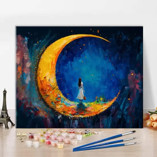 Paint by Number, Moon and Maiden Oil Painting for Adults Kids, Abstract Paint by Number Kits, Acrylic Painting Set for Wall Decoration with Brushes and Pigment, 16x20 Inch {1}
