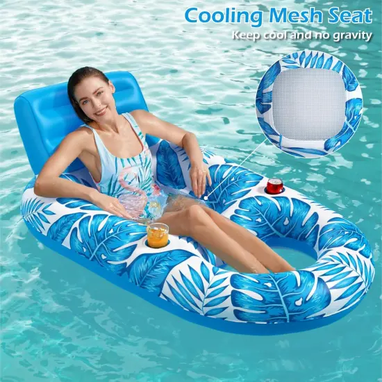 Summer Inflatable Pool Float Adult - Pool Floaties Lounger Floats Raft Floating Chair Water Floaties for Swimming Pool Lake Lounge Float with Cup Holders Beach Pool Party Toys {4}