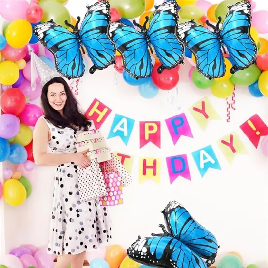 Blue Lovely 28 Inches Party Butterfly Balloon Kit, 4 Piece Aluminum Foil Mylar Helium Butterfly Balloons for Butterfly Themed Party, Wedding, Birthday, Baby Shower, Party Decoration Supplies {3}