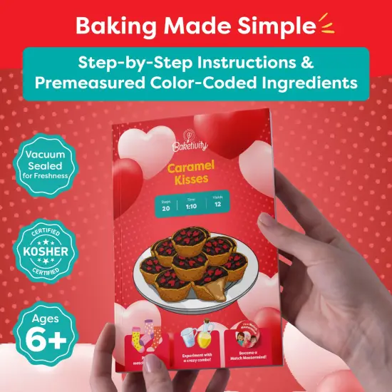 Baketivity Caramel Kisses Kids Baking Kit - Baking Set for Girls and Boys Ages 4-12 - Kids Cooking Kit with Premeasured Ingredients, Instructions, Video, STEM Activities {2}