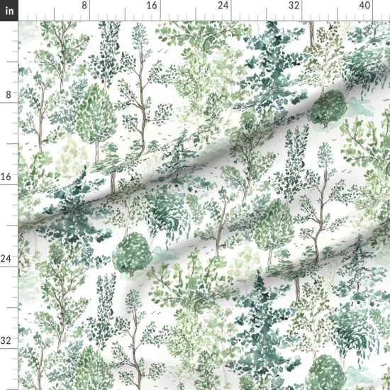 Various Fabrics by the Yard or Fat Quarter Watercolor Woodland Lush Green Nature Spring Landscape Calm Serene Botanical Custom Printed Fabric by Spoonflower {1}