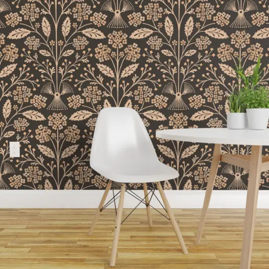 Pre-Pasted Wallpaper 2FT Wide Dark Boho Floral Modern Beige Botanical Garden Bloom Meadow Wildflower Olive Green Large Scale Custom Pre-pasted Wallpaper by Spoonflower 17679209 {1}
