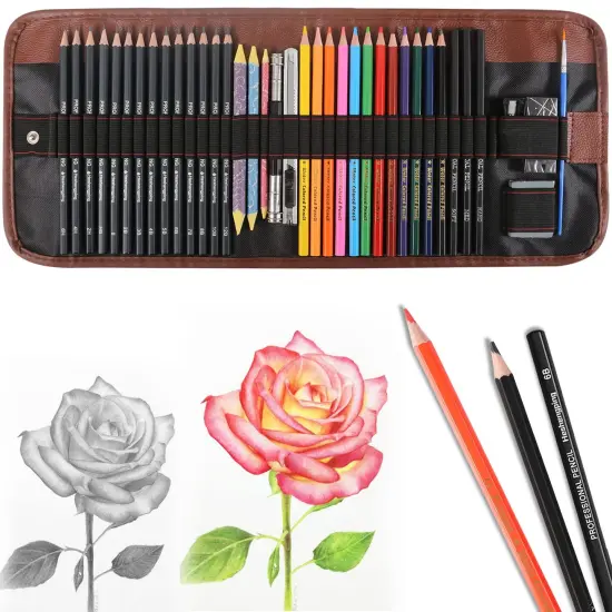 41pcs Sketching Pencil Set Drawing Sketch Kit Graphite Pencils Charcoal Pencils Watercolor Pencils Blending Stumps 50page sketchbook, coloring book, Beginners Artist Teens and Adults {2}