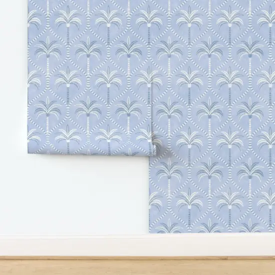 Peel & Stick Wallpaper 2FT Wide Classic Preppy Pale Periwinkle Blue Palm Trees Coastal Calm Beach Custom Removable Wallpaper by Spoonflower {2}