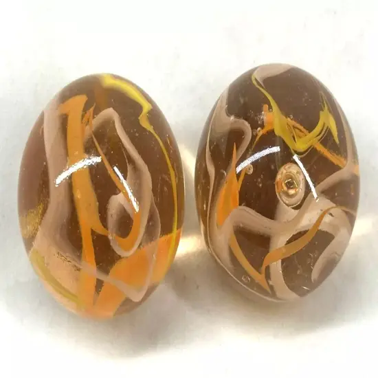 FIrefly 35mm Marbles~set of 2 Boulders glass Clear Orange/yellow/White {3}