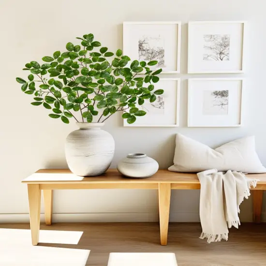 3PCS Artificial Greenery Stems Faux Branches for Vase Fake Lagerstroemia Leaves Branches 28.7 Inch Plants Leaf Bushes for Floral Arrangement Bouquets Party Wedding Wall Home Decor Green {5}