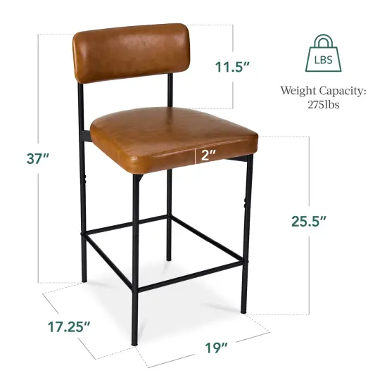 Best Choice Products Set of 2 Faux Leather Counter Stools for Kitchen Island and Dining w/ Metal Frame Camel Brown {2}