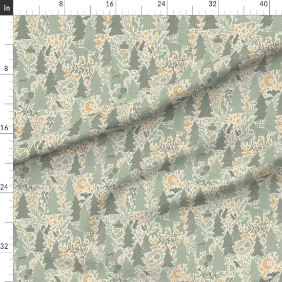 Various Fabrics by the Yard or Fat Quarter Woodland Babies Forest Animals Tan Green Gold Medium Sage Beige Custom Printed Fabric by Spoonflower 18032135 {1}