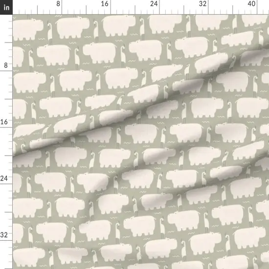 Various Fabrics by the Yard or Fat Quarter Whimsical Animals Geometric Nursery Baby Lake Water Hippo Zoo Shower Green Sage Crosshatch Custom Printed Fabric by Spoonflower {1}