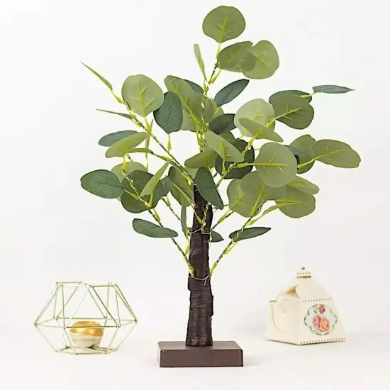17" LED Brown Green Tree Battery Operated Lighted Eucalyptus Plant Party Events {6}