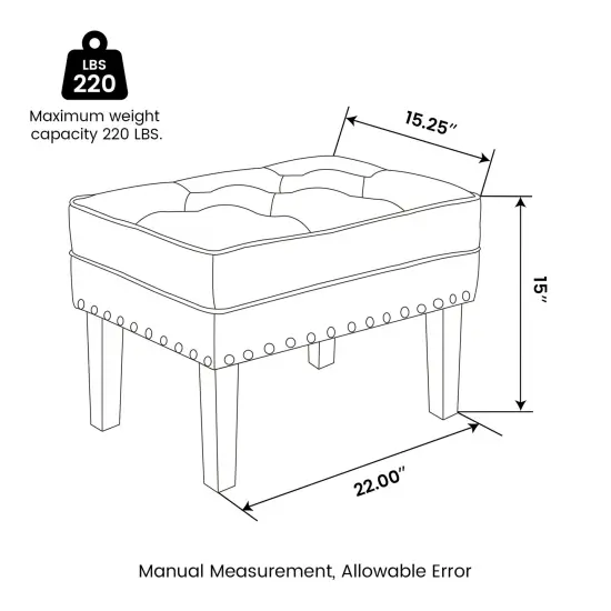 22"W Mid-century PU Leather Tufted Ottoman Foot Stool {12}