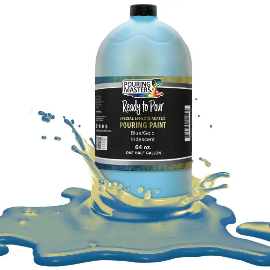 Pouring Masters Blue/Gold Iridescent Special Effects Acrylic Pouring Paint - Premium 64-Ounce Pre-Mixed Fluid Acrylic Paint - Fluid Art Supplies for Canvas, Wood, Paper, Tile & Rocks {1}