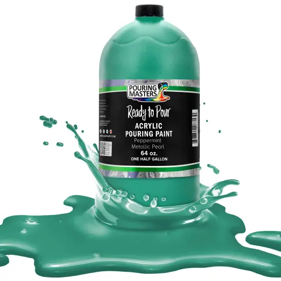 Pouring Masters Peppermint Metallic Pearl Ready to Pour Acrylic Pouring Paint - Premium 64-Ounce Pre-Mixed Fluid Acrylic Paint - Fluid Art Supplies for Canvas, Wood, Paper, Tile & Rocks {1}