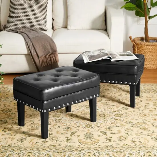 22"W Mid-century PU Leather Tufted Ottoman Foot Stool {7}