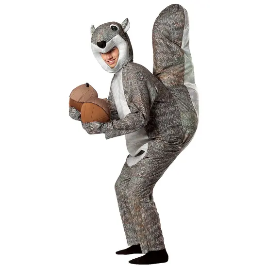 Squirrel Adult Costume Jumpsuit Inflatable Tail Headpiece and Jumbo Acorns {1}