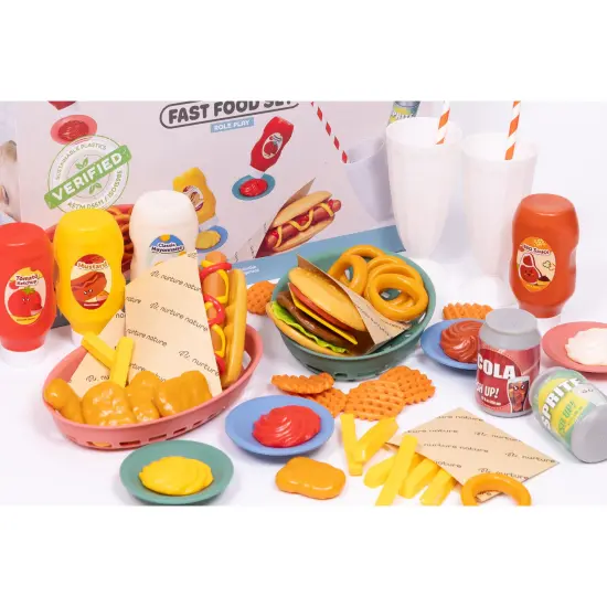 NurtureNature: Imaginative Minds - Fast Food Set - 56pc Toy Food, Burger, Fries, Hot Dog, Soda, Condiments, Kitchen Pretend Play Accessories, Kids 3+ {5}