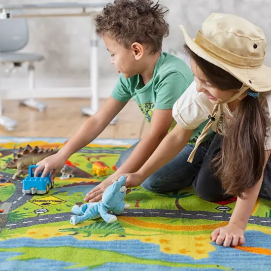 KC Cubs: Educational Rug: Dinosaur World Safari Road Map - 3x5' Playmat - Interactive Play, Activity Area Carpet, Bedroom-Classroom, Baby-Toddler-Kids {7}