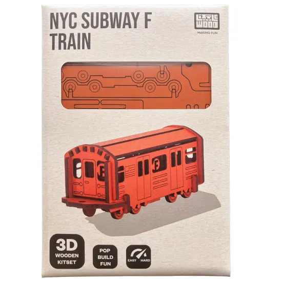 Little & Wood: Woodlet: Medium - NYC Subway F Train - Orange, 3D Wooden Kit-Set, City Transportation Puzzle, Easy Assembly, Pop Build Fun, Ages 6+ {4}