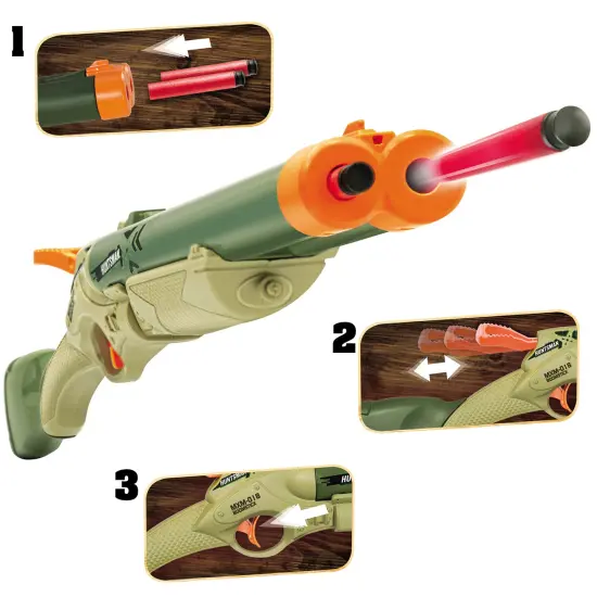 Lanard Huntsman: Combo Pack - Scout & Boomstick - Beige & Green - 2 Toy Blasters, Foam Darts, Double Barrel, Indoor-Outdoor, Shooter Bundle, Kids 6+ {4}