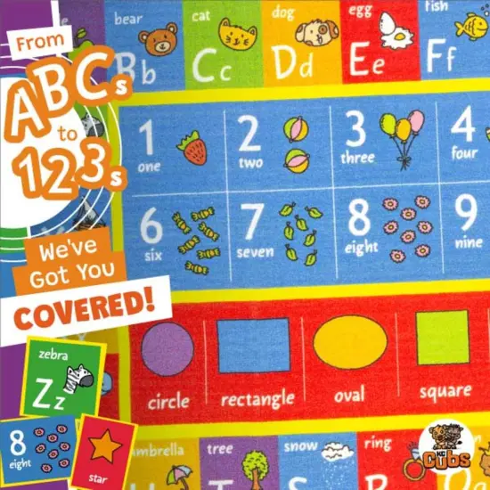 KC Cubs: Educational Rug: ABC Alphabet, Numbers & Shapes - 3x5' Playmat - Interactive Play, Activity Area Carpet, Bedroom-Classroom, Baby-Toddler-Kids {5}