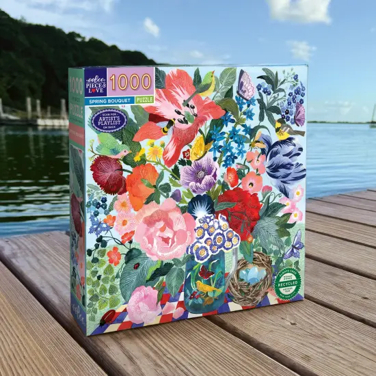 eeBoo Piece & Love: Spring Bouquet - 1000 Piece Puzzle - Adult Square Jigsaw, 23x23", Includes Image Reference Insert, Glossy High-Quality Pieces {5}
