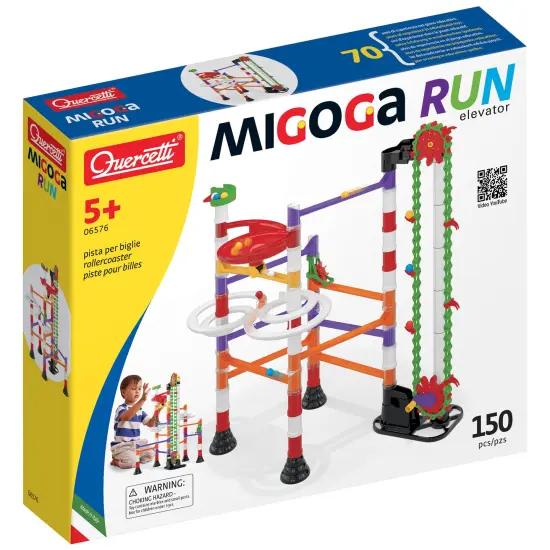 Quercetti: Migoga Run - Elevator - 150pc Marble Ball Run, Track Building Toy, Hand Crank-Funnels-Spirals, Colorful STEM Construction Playset, Kids 5+ {1}