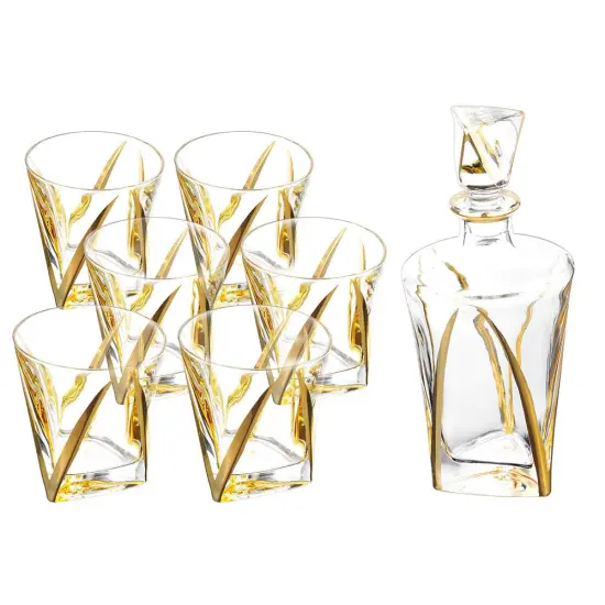 Simplistic Crystal Decanter with 6 Cups Set Silver {2}