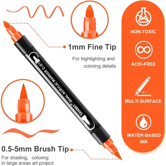 48 Colors Acrylic Paint Pens, Dual Tip Acrylic Paint Markers with Brush Tip and Fine Tip, Acrylic Pens for Rock Painting, Wood, Canvas, Stone, Glass, Ceramic,DIY Crafts Making Art Supplies {2}