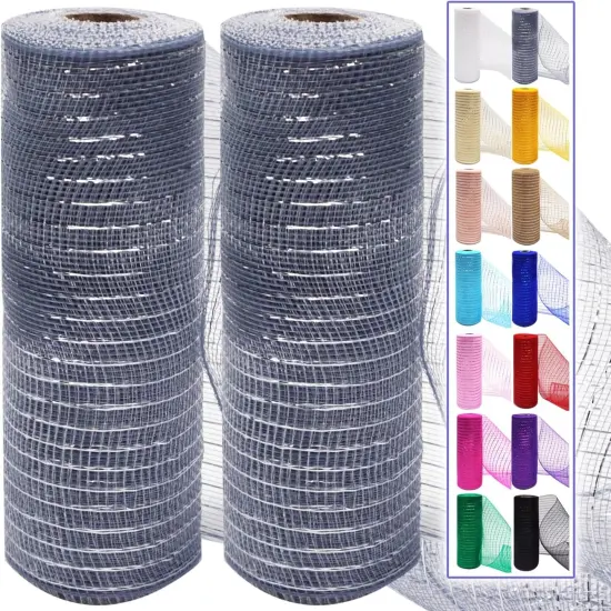 2 Pcs Silver Deco Mesh Ribbon Rolls Decorative Mesh Fabric with Foil {1}