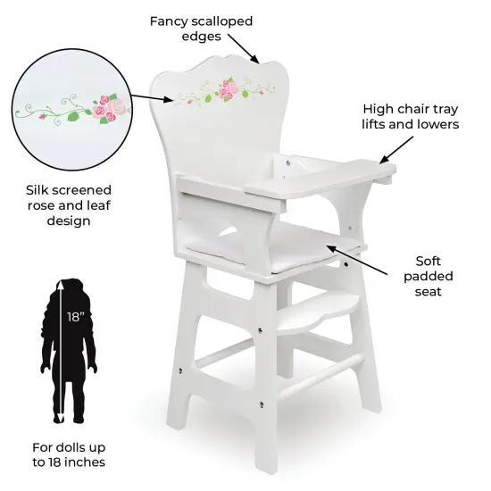 Badger Basket Doll High Chair with Padded Seat - White Rose {3}