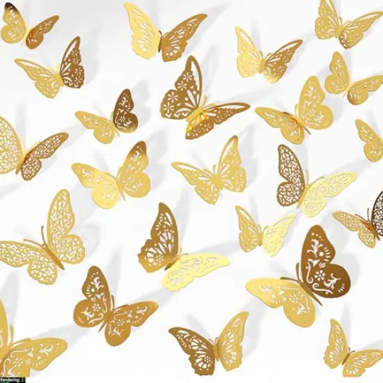 Crosize 48 Pcs Gold Butterfly Decorations, 4 Styles 3 Sizes, Butterfly Wall Decor, 3D Butterfly Party Decorations, Butterflies for Crafts, Bouquet, Cake Decorating, Flower Arrangements, Room Décor {1}