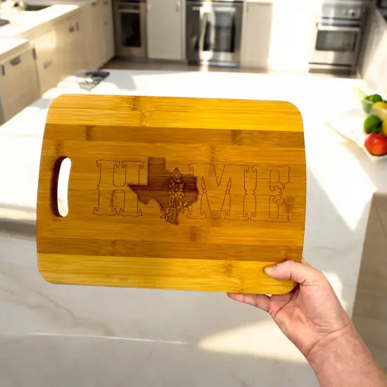 Texas Home with Bluebonnets - Cutting Board 14''x9.5''x.5'' Bamboo {2}
