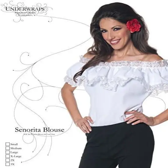 Senorita Blouse Women's Peasant Inspired Blouse Features Off-The-Shoulder with Elastic Lace Trim Small {3}