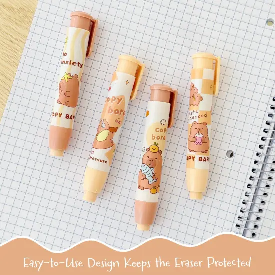 Wrapables Retractable Capybara Erasers, Clickable Push Button, Stationery Office Supplies (Set of 4) {3}