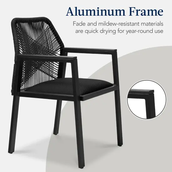Best Choice Products Set of 2 Indoor/Outdoor Aluminum Woven Rope Dining Chairs w/ Armrests Black/Obsidian {6}