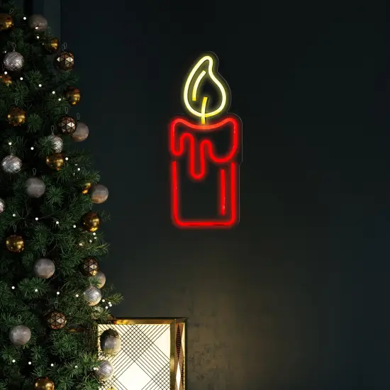 Northlight LED Candle Neon Lighted Christmas Wall or Window Decoration - 12" Red {4}