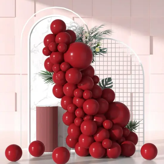 Red Balloon Garland Kits - Double Stuffed Red Balloons Arch Different Sizes 18In 12In 5In Translucent Wine Red Balloon Arch {1}