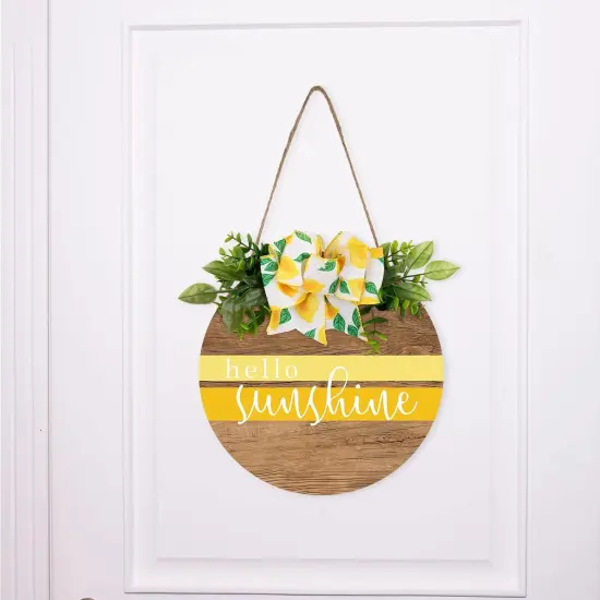 Hello Sunshine Wooden Hanging Sign Summer Welcome Sign Front Door Decor with Lemon Bowknot Rustic Farmhouse Wood Sign Door Hanger for Spring Summer Holiday Home Office Shop Window Wedding {4}