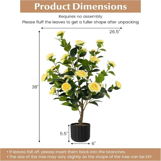 2pcs 38" Artificial Camellia Tree Flower Plant in Yellow Cement {5}