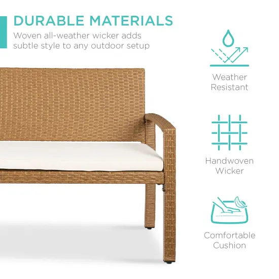 Best Choice Products 2-Person Outdoor Wicker Bench Garden Patio Porch Furniture w/ 700lb Capacity, Cushion Ivory/Natural {5}