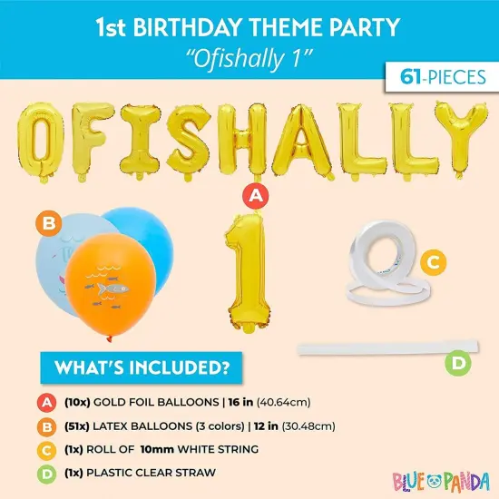 The Big One Balloons for 1st Birthday Party, Ofishally 1 Decorations (61 Pieces) Multicolor {2}