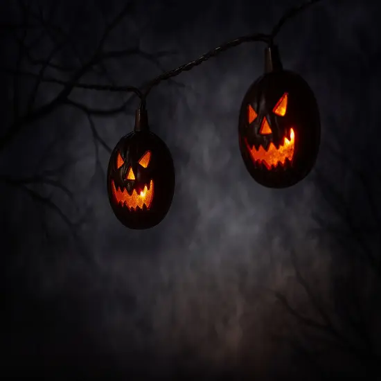 89" Hanging Halloween Black Jack O' Lanterns Decorative Garland Lights {5}