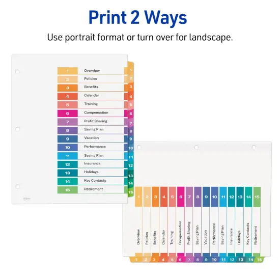Avery Dividers for 3 Ring Binders, 15 Tabs per Set, Customizable Table of Contents, Multicolor Tabs (3 Sets of 11074) {3}