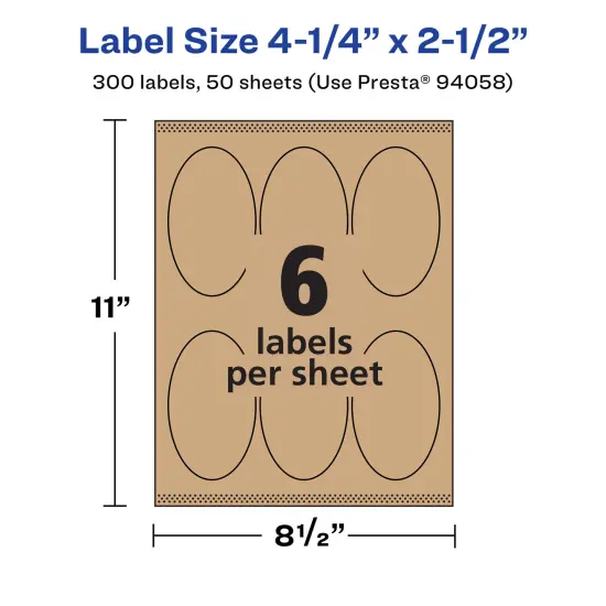 Avery Kraft Brown Oval Labels with Sure Feed, 4.25" x 2.5" {5}