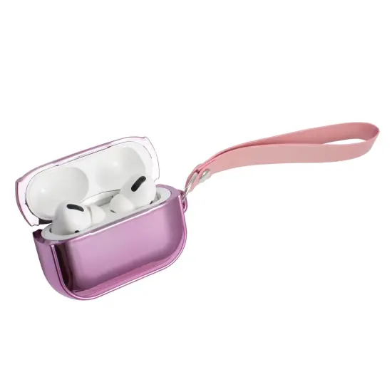 Insten Case For Airpods Pro, Soft TPU Glitter Plating Carrying Case with Hand Strap, Support Wireless Charging, Full Body Protective Skin Cover for Women Girls Men Boys, Pink {7}