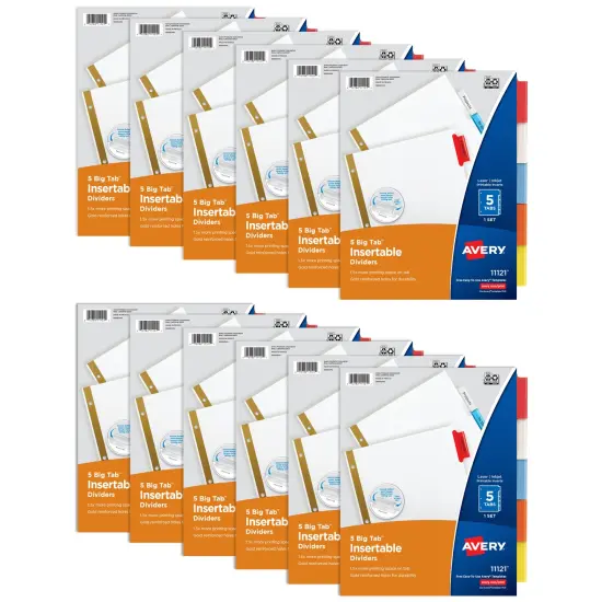 Avery Insertable Dividers for 3 Ring Binders, 5 Tabs per Set, Multicolor Big Tab, Buff Paper with Gold-Reinforced Holes (11121) {1}